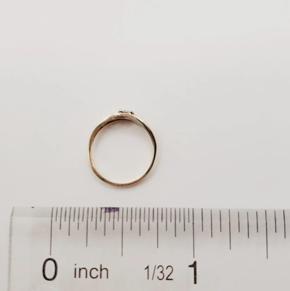 10K Yellow Gold Scroll Diamond Accent Ring - Tiny Baby Ring Knuckle Ring